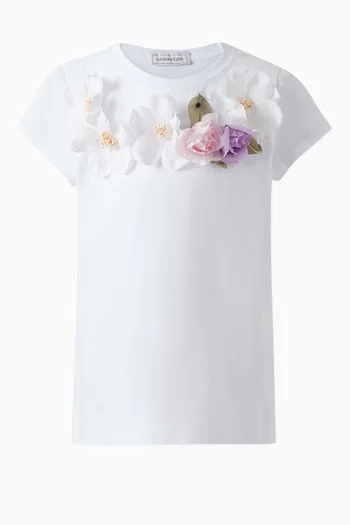Floral Embellished T-shirt in Cotton