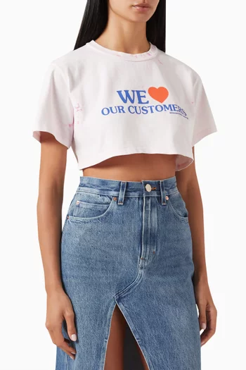 'We Love Our Customers' Cropped T-shirt in Cotton