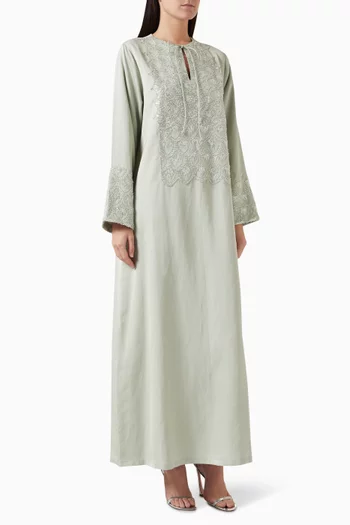 Sequin-embellished Kaftan in Twill-cotton