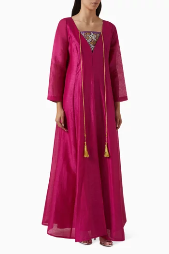 Embellished Panel Maxi Dress in Linen-silk