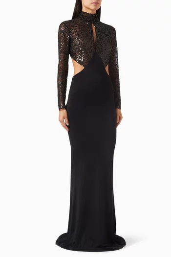Embroidered-bodice Maxi Dress in Jersey