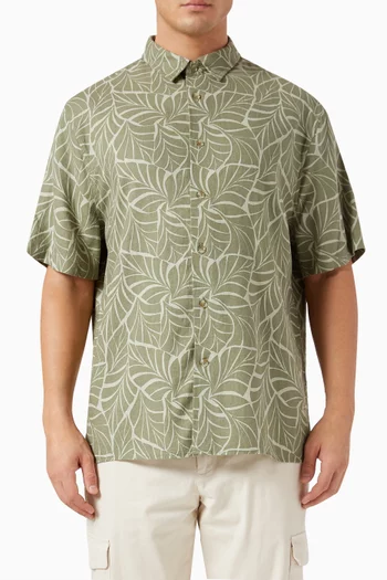 Knotted Leaves Shirt in Linen-blend