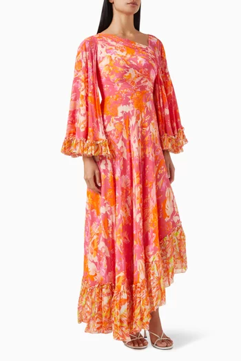 Twisted Femme Asymmetric Maxi Dress in Chiffon & Crepe