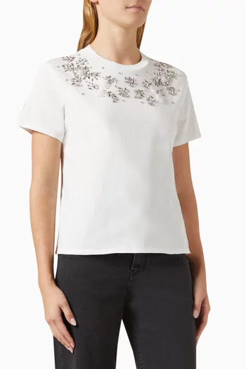 Flower Rhinestone-embellished T-shirt in Cotton