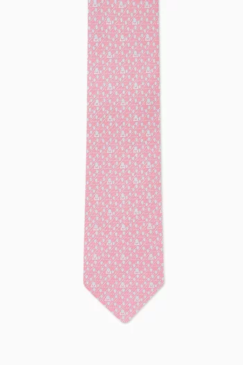 Tag-print Tie in Silk Twill
