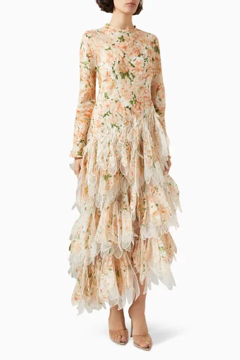 Natura Feather Midi Dress in Linen-silk