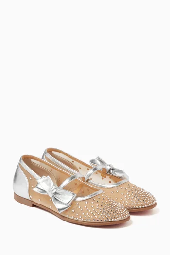 Melodie Crystal-embellished Ballerina Flats in Mesh & Leather