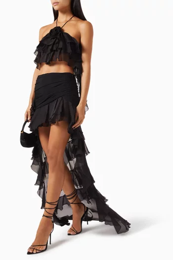 Ruffled Skirt with Train in Silk-chiffon