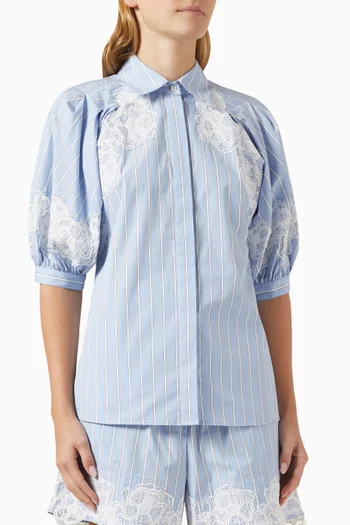 Lantern Sleeve Stripe Shirt in Cotton
