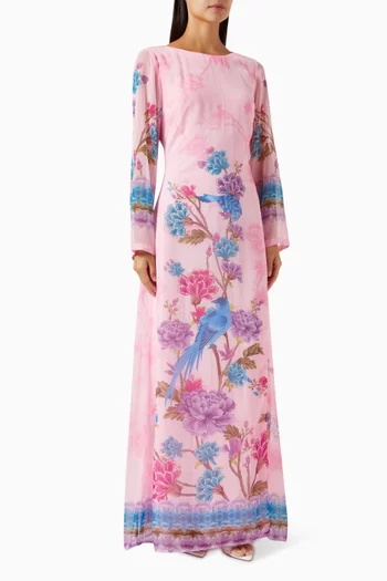 Floral-print Maxi Dress in Crinkle-georgette