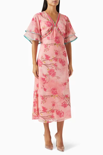 Floral-print Midi Dress in Crinkle-georgette