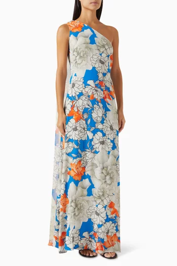 One-shoulder Floral-print Maxi Dress in Viscose