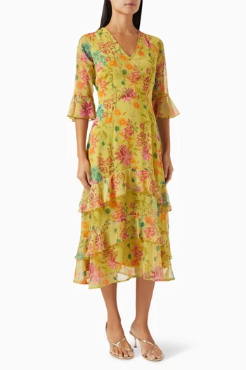 Ruffled Floral-print Maxi Dress in Crinkle Georgette