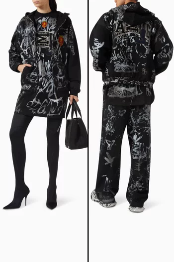 كنزة سكيتر بغطاء رأس وسحّاب بقصة فضفاضة قليلاً صوف أولي للجنسين