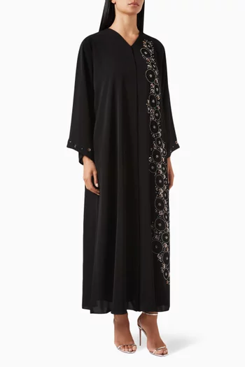 Bead Embellished Flared Abaya in Nada