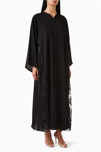 Lace Embroidered Abaya in Nada