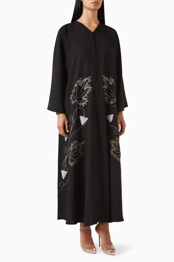 Thread & Pearl Embroidered Abaya in Mixed Crepe