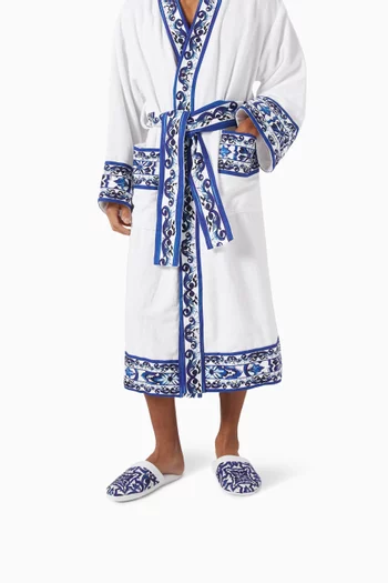 Unisex Blu Mediterraneo-print Slippers in Cotton-terry