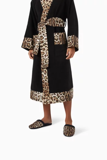 Unisex Leopard-print Slippers in Cotton-terry