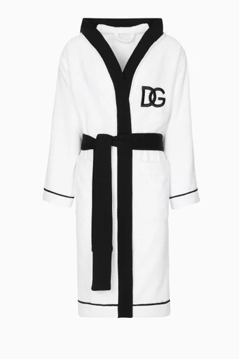 Unisex Logo-embroidered Hooded Bathrobe in Cotton-terry