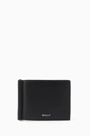 Logo Bifold Clip Wallet in Calf Leather