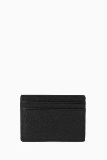 Ribbon Card Case In Grained Leather