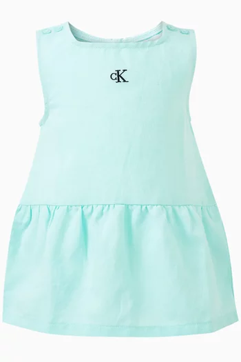 Logo-embroidered Dress in Cotton-linen Blend