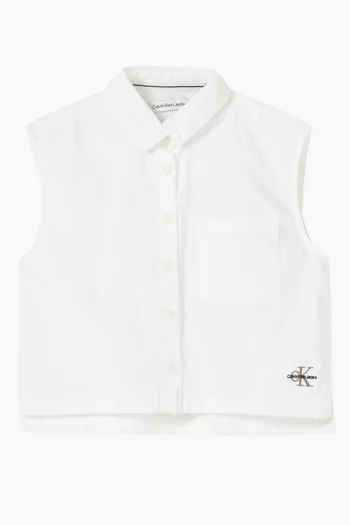 Sleeveless Shirt in Cotton Poplin