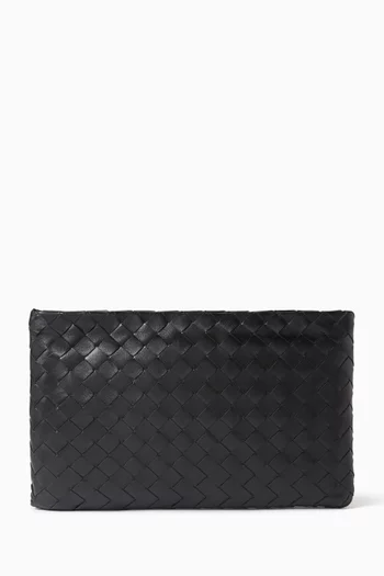 Medium Flat Pouch in Intrecciato Leather