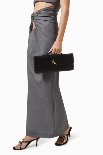 Long Andiamo Handle Clutch Bag in Intrecciato Leather