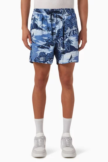 Hawaiian Print Beach Shorts in EcoVero™ Viscose & Linen