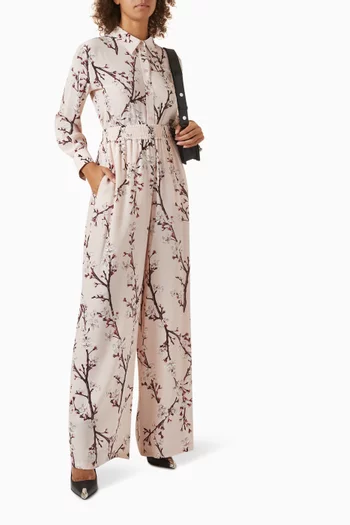 بنطال واسع الساقين بنقشة زهور كريب صيني