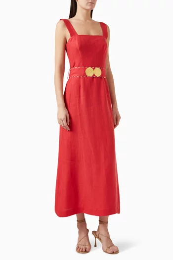 Nonika Belted Maxi Dress in Linen