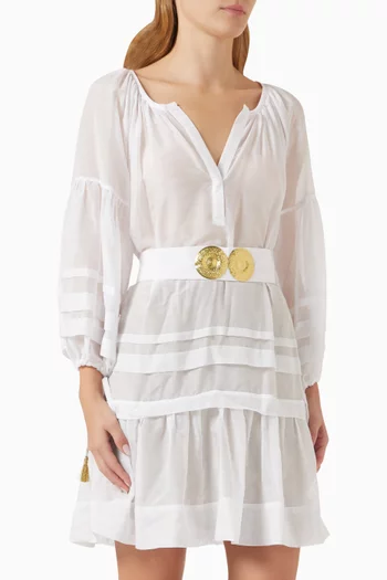Mykonos Belted Mini Dress in Cotton Silk-blend