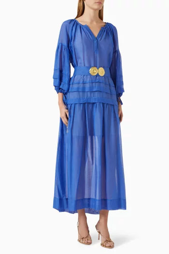 Mykonos Belted Maxi Dress in Cotton Silk-blend