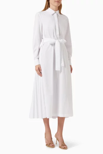 Mastiha Pleated Midi Dress in Cotton-blend