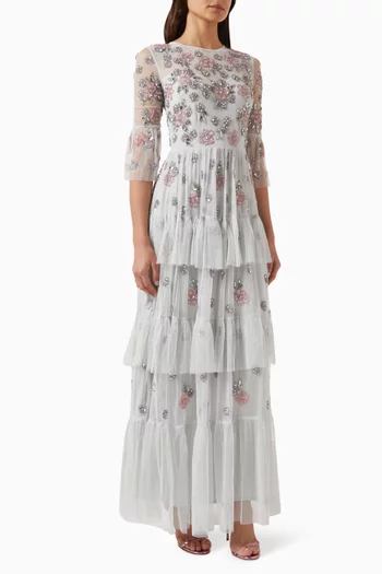 Embellished Ruffled Maxi Dress in Tulle