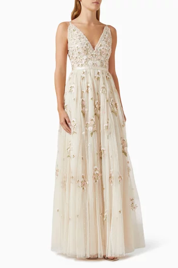 Posy Floral-embellished Cami Gown in Tulle