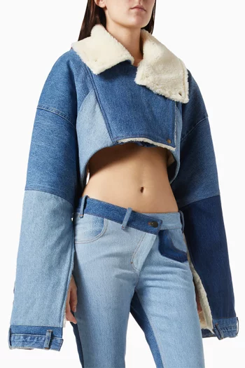 Upcycled Cropped Jacket in Denim & Faux Leather