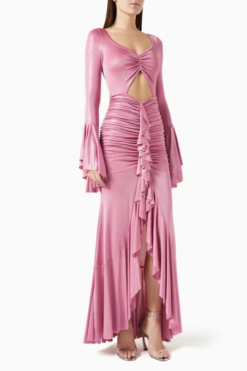 Ruched Maxi Dress in Metallic Jersey