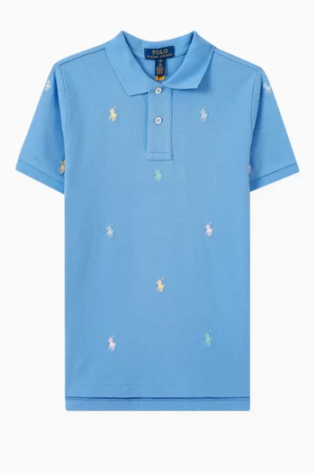 All-over Embroidered Logo Polo Shirt in Cotton