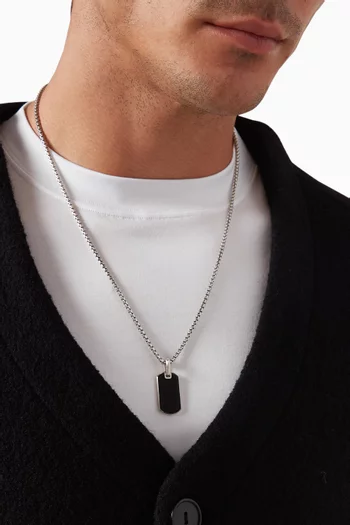 Chevron Onyx Tag Pendant in Sterling Silver, 27mm