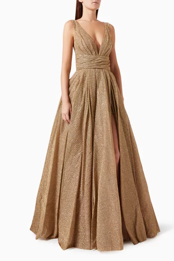 Lover Open-back Gown in Glitter Fabric