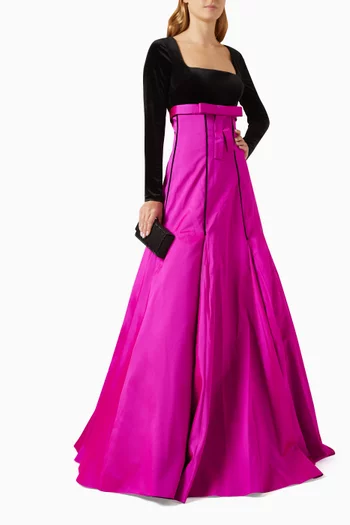 Marcela Long-sleeve A-line Gown in Velvet