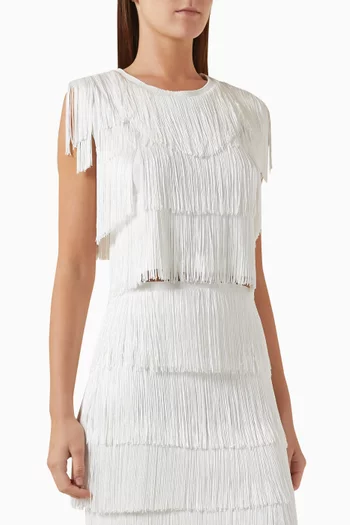 Sleeveless Fringed Top in Poly-lycra