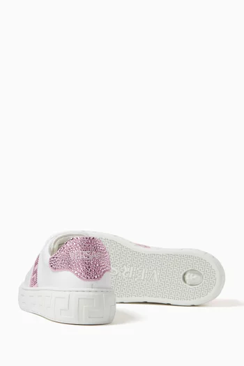 Crystal-embellished La Greca Sneakers in Leather