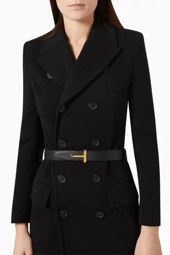 T-logo Belt in Grained Leather