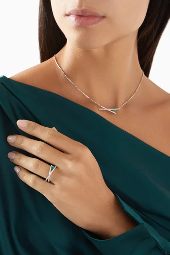 Crossover Emerald & Diamond Ring in 18kt White Gold