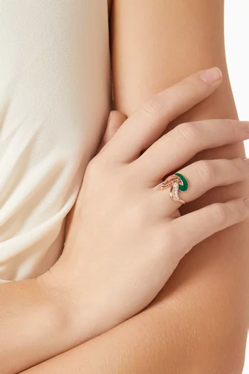 Retro Diamond & Enamel Letter 'R' Ring in 18kt Rose Gold