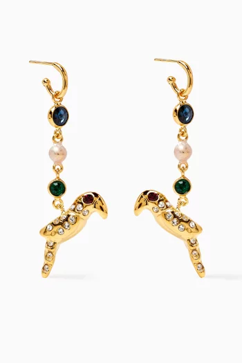 Parrot Charm Drop Earrings in Brass